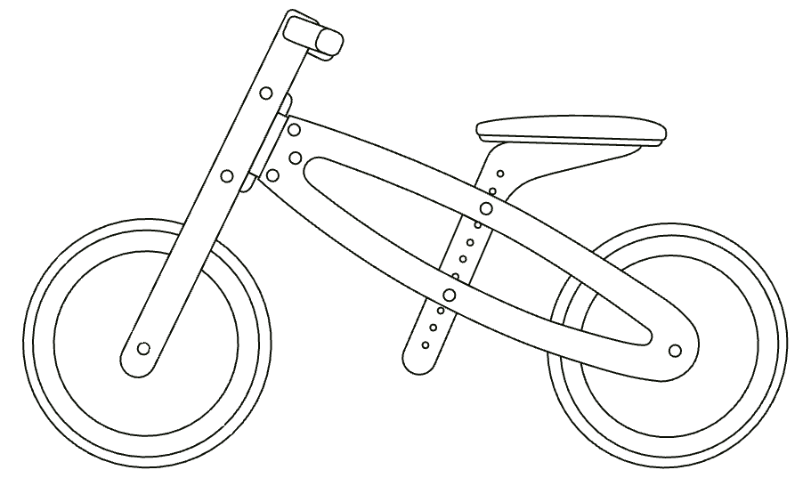 Line drawing of the Tochak balance bike.